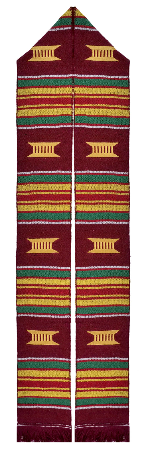 Maroon Kente Graduation Kente Stole, Handwoven Kente Sash Cloth - Graduation Cap and Gown