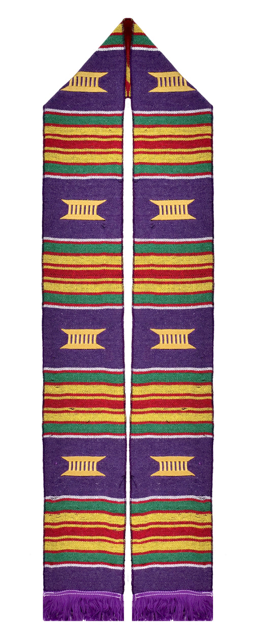 Purple Kente Graduation Kente Stole, Handwoven Kente Sash Cloth