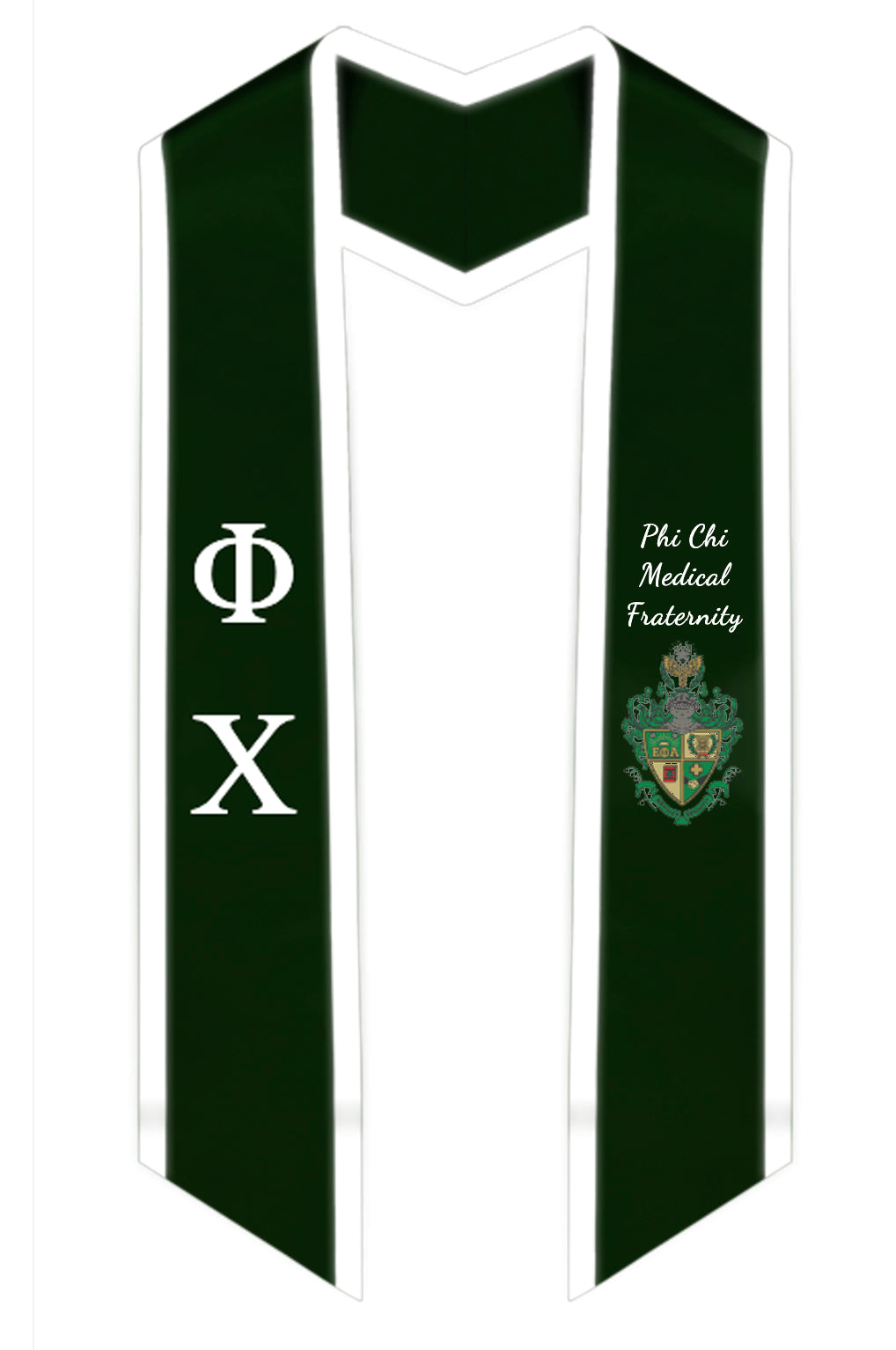 Phi Chi Medical Fraternity Graduation Stole with optional Double Honor Cord Hunter and White - Graduation Cap and Gown