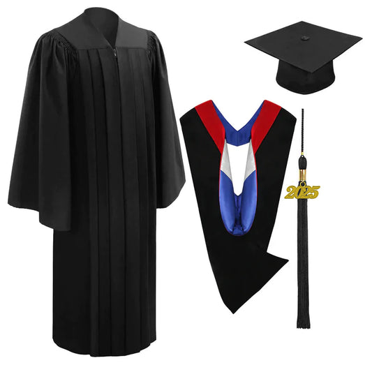 Deluxe Black Bachelors Cap, Gown, Tassel & Hood Package