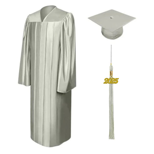 Shiny Silver High School Cap and Gown